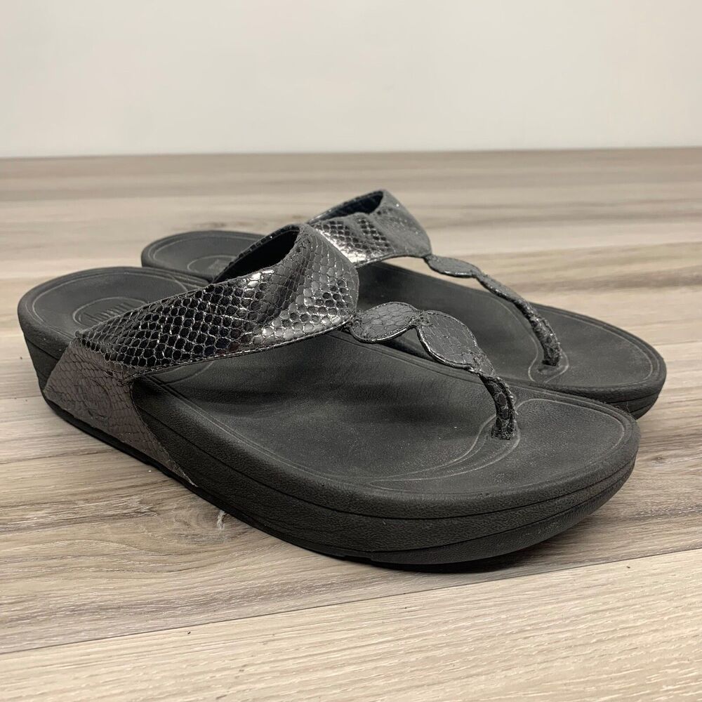 FITFLOPS‎ Petra 38 Pewter Thong Wedge Sandals Women's Size 7 Shoes 475-054